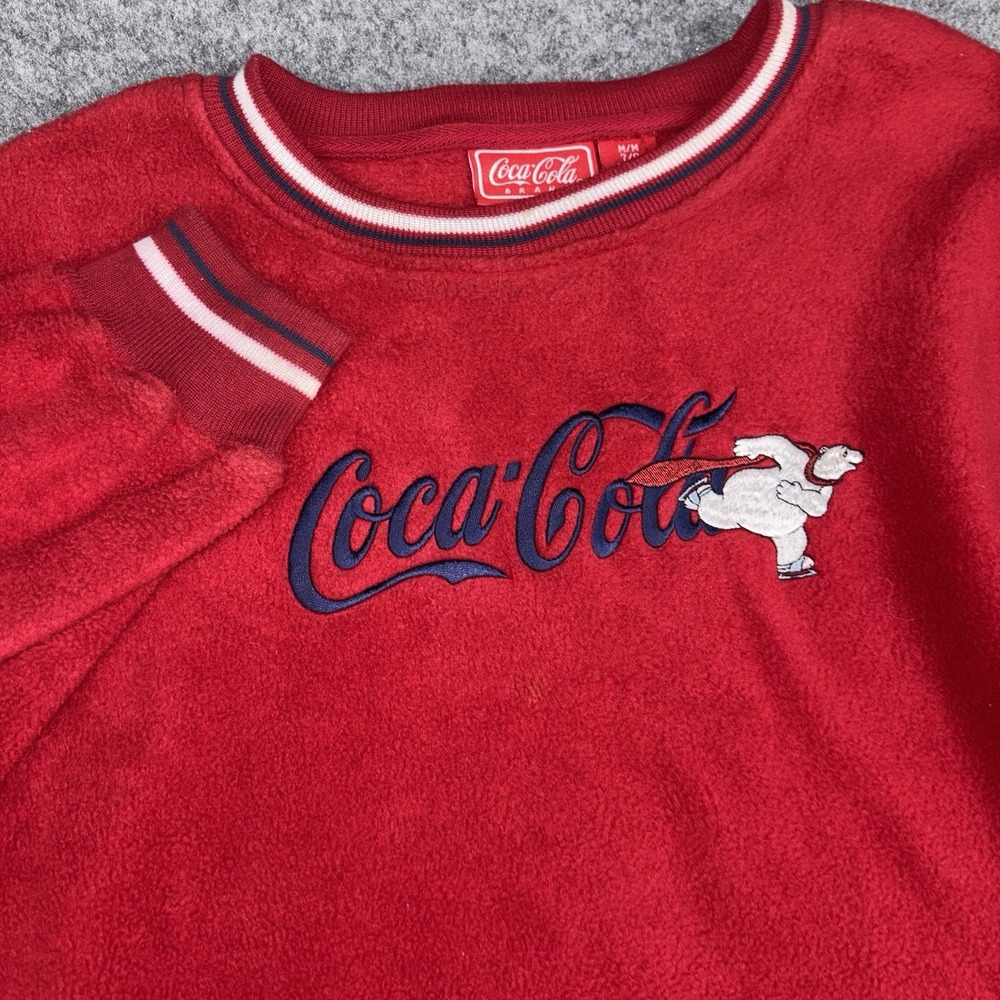 Coca Cola Sweater Womens Medium Red Long Sleeve Logo Coke Embroidered Polar Bear